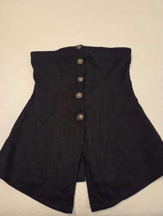 FREE PEOPLE Between Us Black Linen Blend Asymetrical Sweetheart Corset Top SZ S - Picture 7 of 11